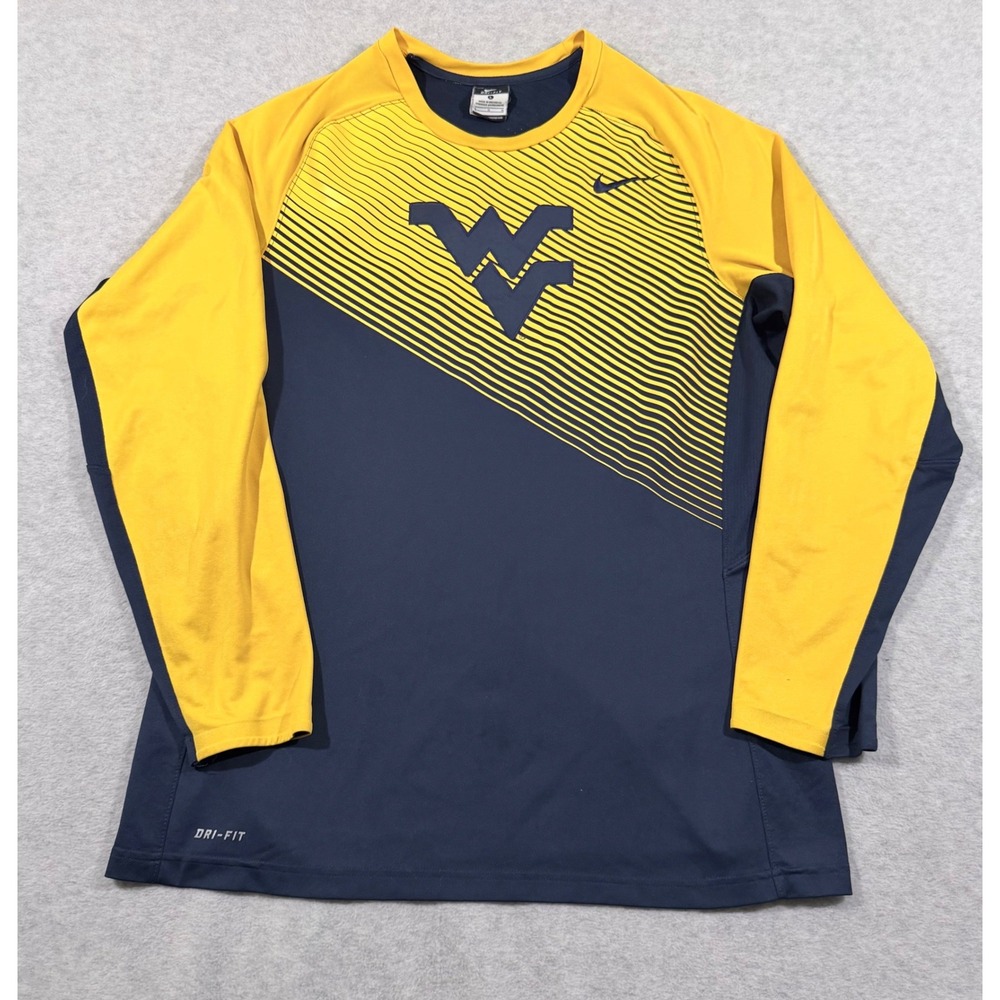 Nike WVU Mountaineers Shirt Mens Large Navy Gold  Dri-FIT Elite L/S